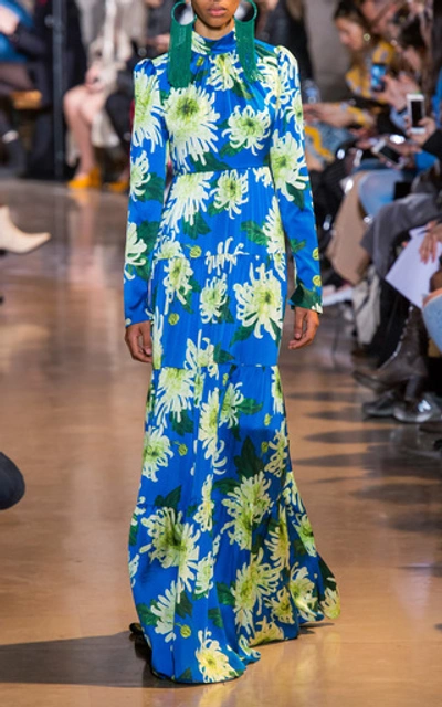 Shop Andrew Gn Floral Print Satin Gown