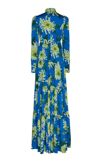 Shop Andrew Gn Floral Print Satin Gown