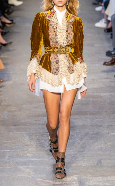 Shop Etro Lace-trimmed Velvet Jacket In Gold