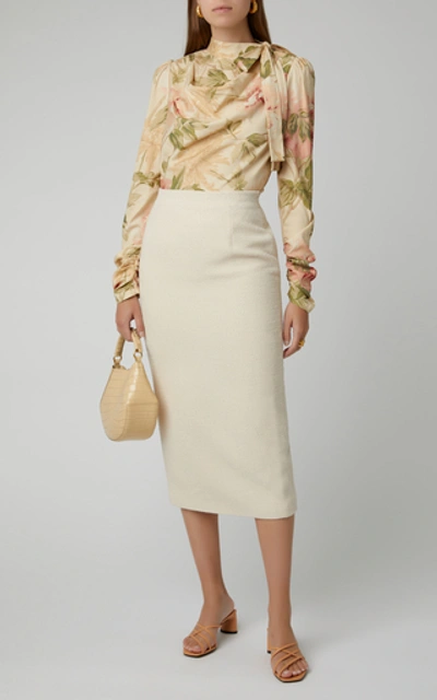 Shop Alessandra Rich Wool-blend Tweed Midi Skirt In White