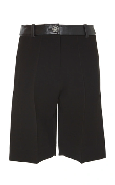 Shop Peter Do Leather-trimmed Crepe Bermuda Shorts In Black