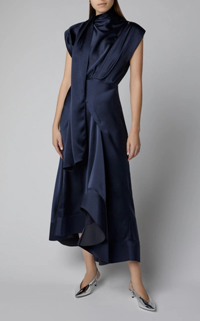 Shop Acler Dalisay Draped Midi Dress In Navy