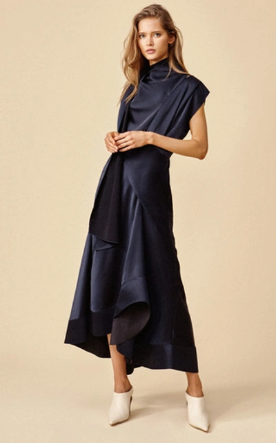 Shop Acler Dalisay Draped Midi Dress In Navy