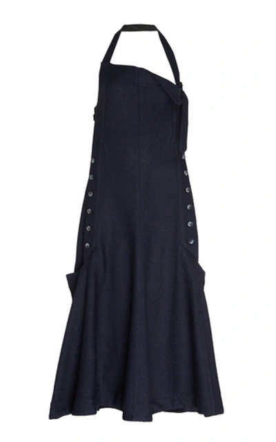 Shop Jacquemus Sleeveless Side-slit Midi Dress In Blue