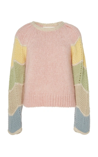 Shop Loveshackfancy Aspyn Color-blocked Wool Sweater In Pink
