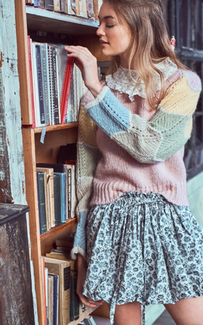 Shop Loveshackfancy Aspyn Color-blocked Wool Sweater In Pink