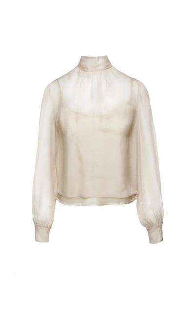 Shop Anouki Silk High-neck Blouse In White