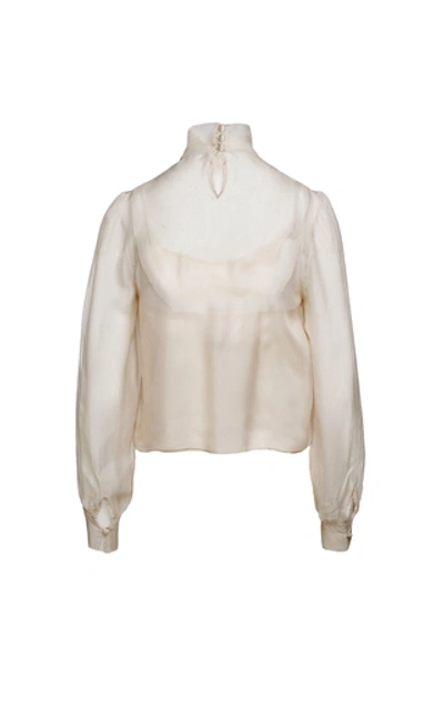 Shop Anouki Silk High-neck Blouse In White