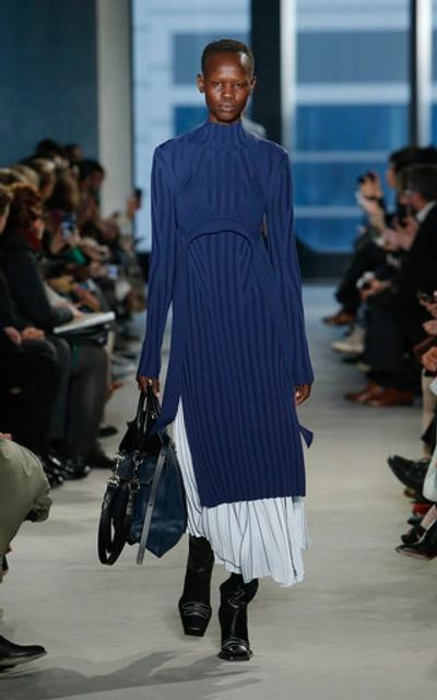 Shop Proenza Schouler Asymmetric Pleated Crepe Maxi Skirt In Blue