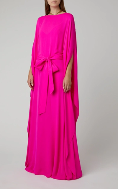 Shop Oscar De La Renta Belted Silk-satin Caftan Gown In Pink