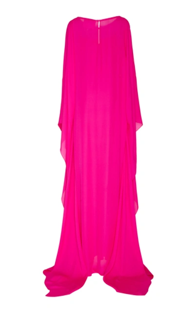 Shop Oscar De La Renta Belted Silk-satin Caftan Gown In Pink