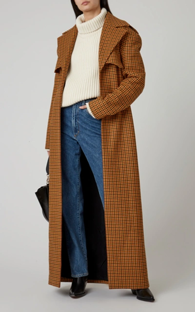 Shop Khaite Blythe Belted Checked Wool Trench Coat In Plaid