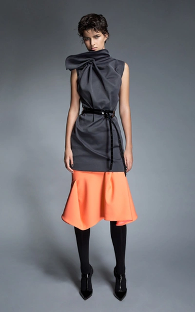 Shop Maticevski Posie Structured Neckline Mini Dress In Grey