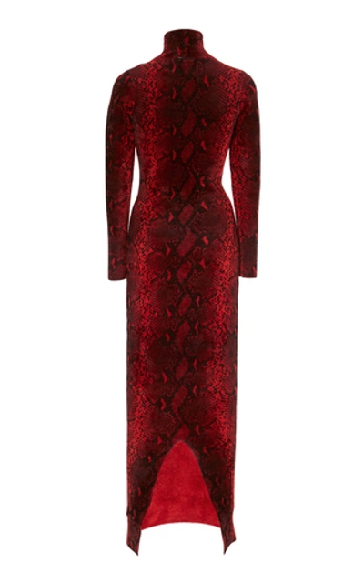 Shop Alexander Wang Snake-print Chenille Turtleneck Midi Dress In Red