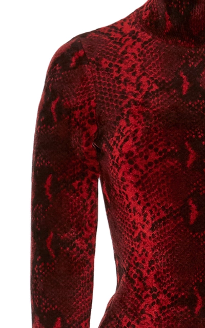 Shop Alexander Wang Snake-print Chenille Turtleneck Midi Dress In Red