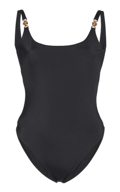 Shop Versace Buckle-embellished Swimsuit In Black
