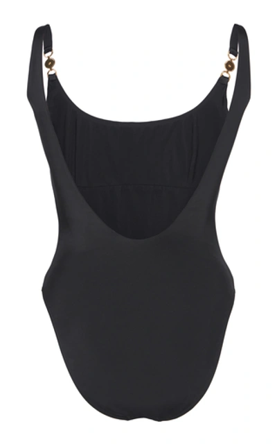 Shop Versace Buckle-embellished Swimsuit In Black