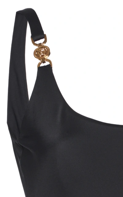 Shop Versace Buckle-embellished Swimsuit In Black