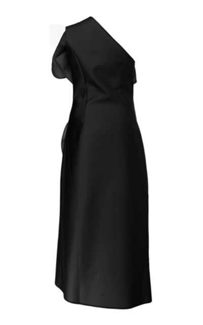 Shop Acler Crawford Ruffled One-shoulder Crepe De Chine Midi Dress In Black
