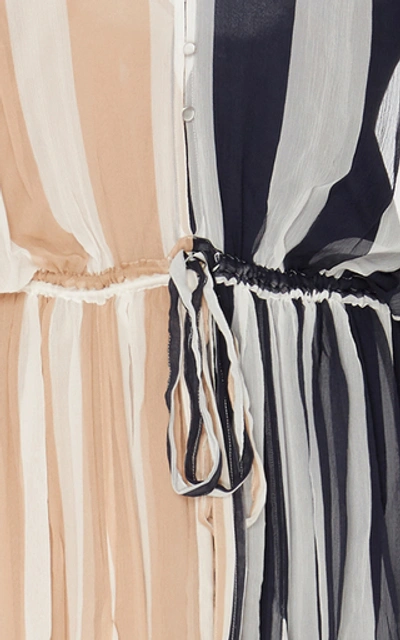 Shop Lee Mathews Oasis Striped Crinkle Silk Dress In Navy