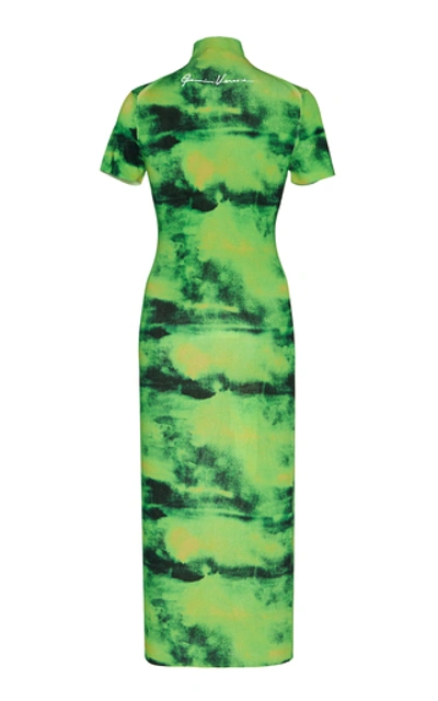 Shop Versace Tie-dyed Silk Turtleneck Midi Dress In Green