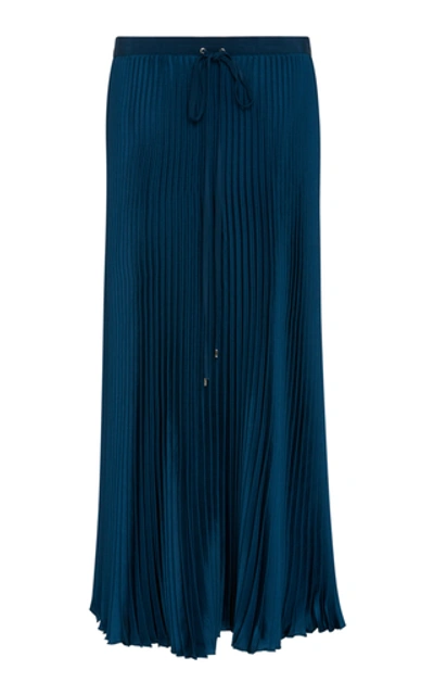 Shop Tibi Twill Pleated Skirt In Blue