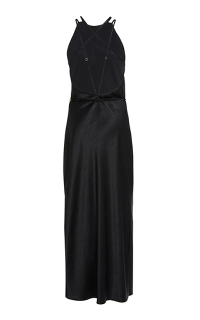 Shop Nanushka Narita Belted Satin Midi Dress In Black