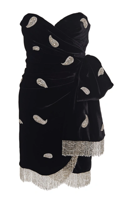 Shop Dundas Embellished Wrap-effect Velvet Mini Dress In Black