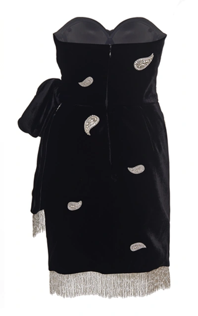 Shop Dundas Embellished Wrap-effect Velvet Mini Dress In Black