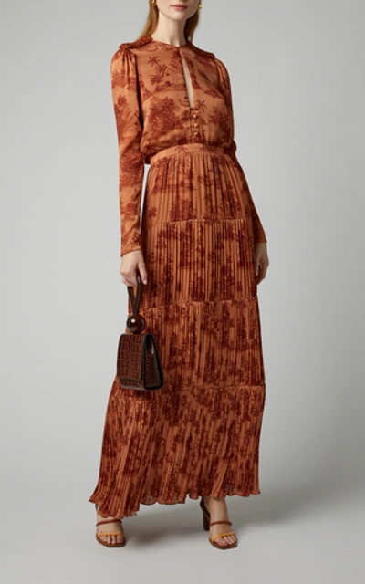 Shop Johanna Ortiz In Search Of Serenity Printed Plissé-satin Maxi Dress In Orange