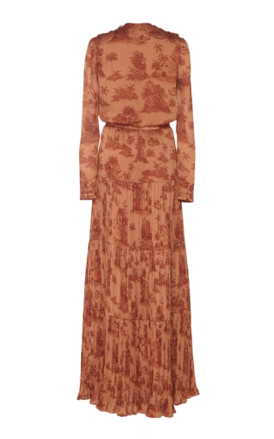 Shop Johanna Ortiz In Search Of Serenity Printed Plissé-satin Maxi Dress In Orange