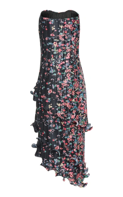 Shop Givenchy Strapless Floral-print Plissé-crepe Midi Dress