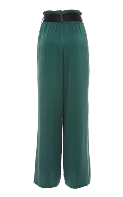 Shop Asceno Paperbag Wide-leg Silk-satin Pajama Pant In Green