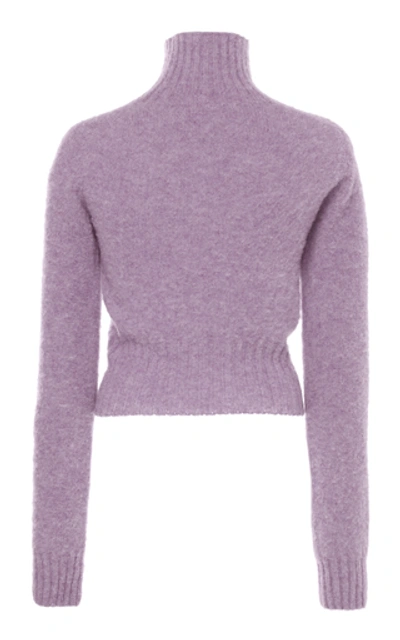 Shop Victoria Beckham Cropped Seamless Wool Turtleneck In Purple