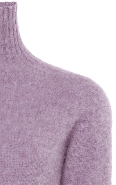 Shop Victoria Beckham Cropped Seamless Wool Turtleneck In Purple