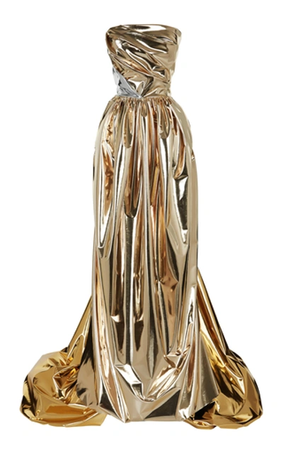 Shop Maticevski Liquefy Draped Lamé Gown In Gold