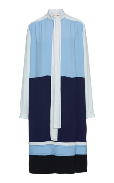 Shop Marni Long Sleeve Silk-blend Shift Dress In Multi