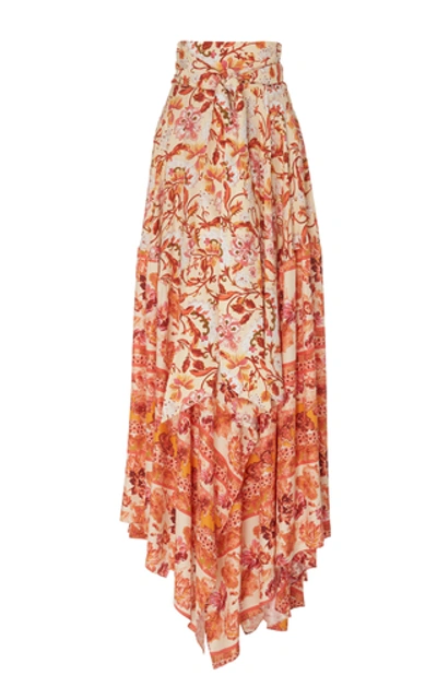 Shop Amur Nova Handkerchief-hem Floral Silk Maxi Skirt In Print