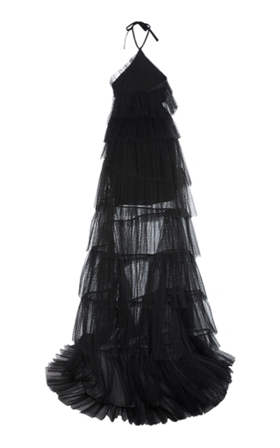 Shop Alexis Women's Justina Tiered Tulle Halterneck Gown In Black