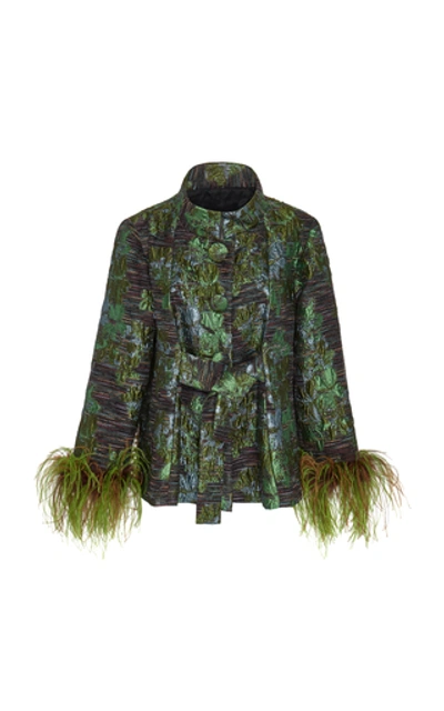 Shop Anna Sui Winter Garden Metallic Jacquard Tie-front Jacket In Multi