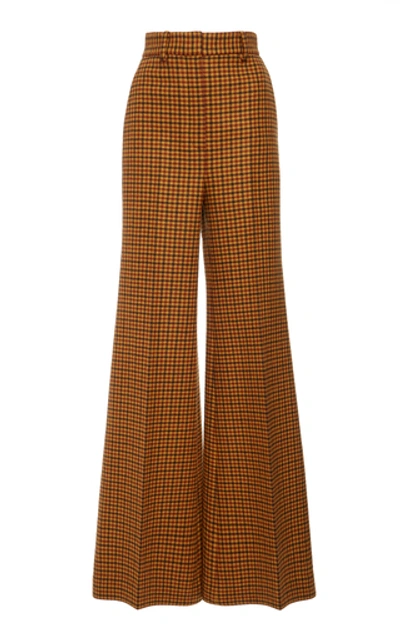 Shop Khaite Bernadette Checked Wool Wide-leg Pants In Plaid