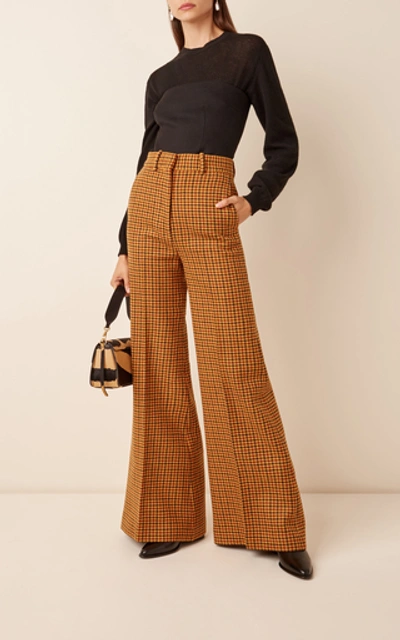 Shop Khaite Bernadette Checked Wool Wide-leg Pants In Plaid