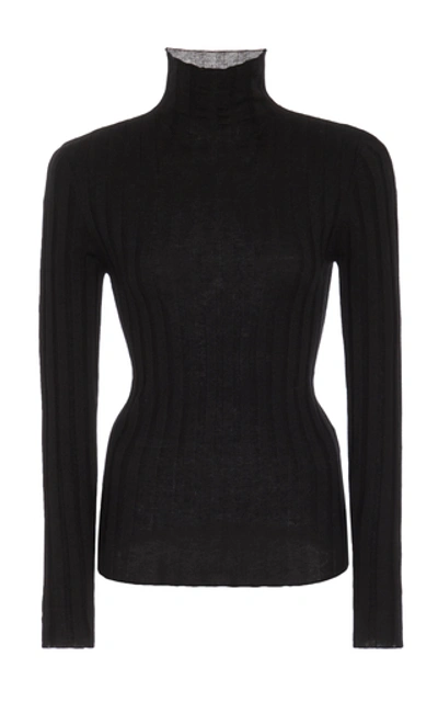 Shop Totême Palmi Ribbed Wool-blend Turtleneck Sweater In Black