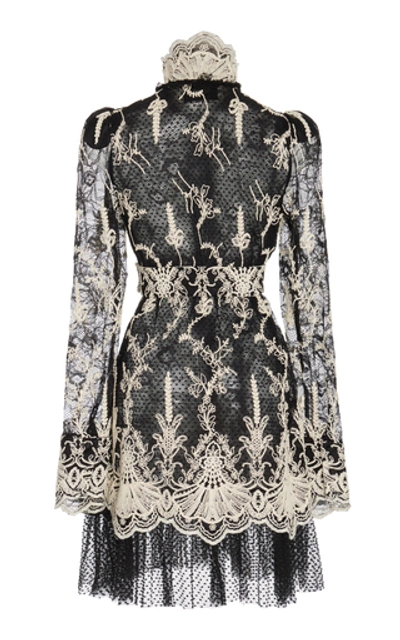 Shop Alexis Hilaria Lace-embroidered Tulle Mini Dress In Black