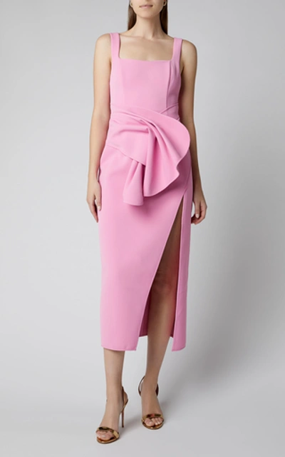 Shop Acler Habana Wrap-effect Ruffled-waist Midi Dress In Pink