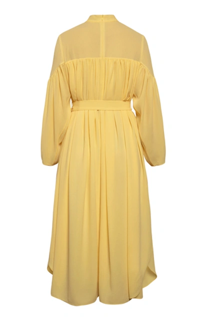 Shop Anna October Mila Sheer Yoke Belted Dress In Yellow