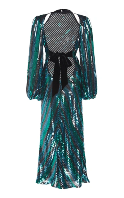 Shop Rixo London Celia Cutout Sequined Chiffon Maxi Dress In Blue