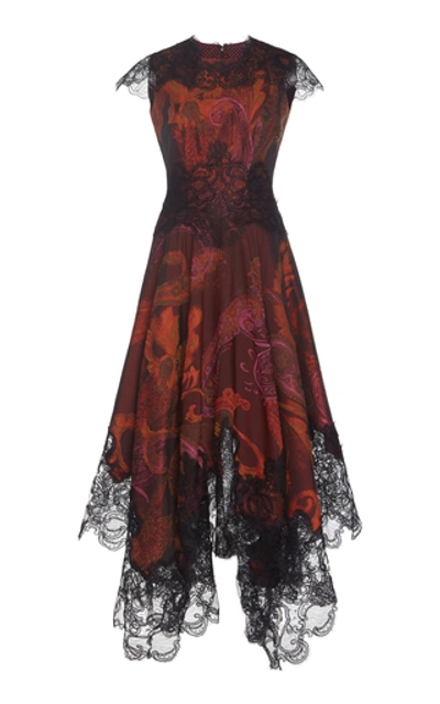 Shop Costarellos Lace-trimmed Paisley-print Cotton-blend Midi Dress