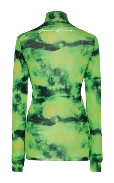 Shop Versace Tie-dyed Silk Turtleneck Top In Green