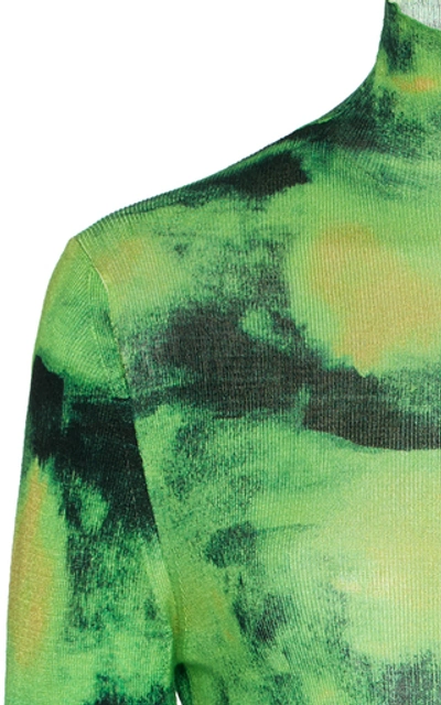 Shop Versace Tie-dyed Silk Turtleneck Top In Green
